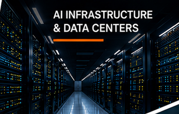 Data center server aisle — AI infrastructure and data centers